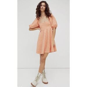 Free People Babydoll Puff Sleeves Violet Mini Dress In Grapefruit/Coral Size M